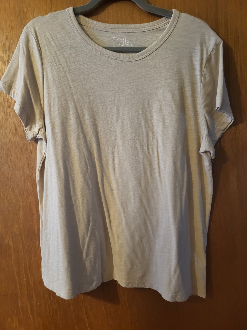 Time and Tru Short Sleeve Crewneck Tee - Light Beige